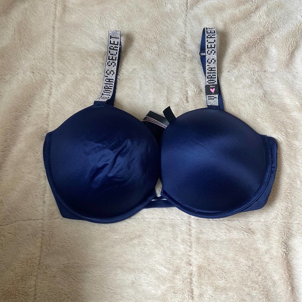 Victoria's Secret very sexy shine strap push up bra size 38DD navy blue NWT!